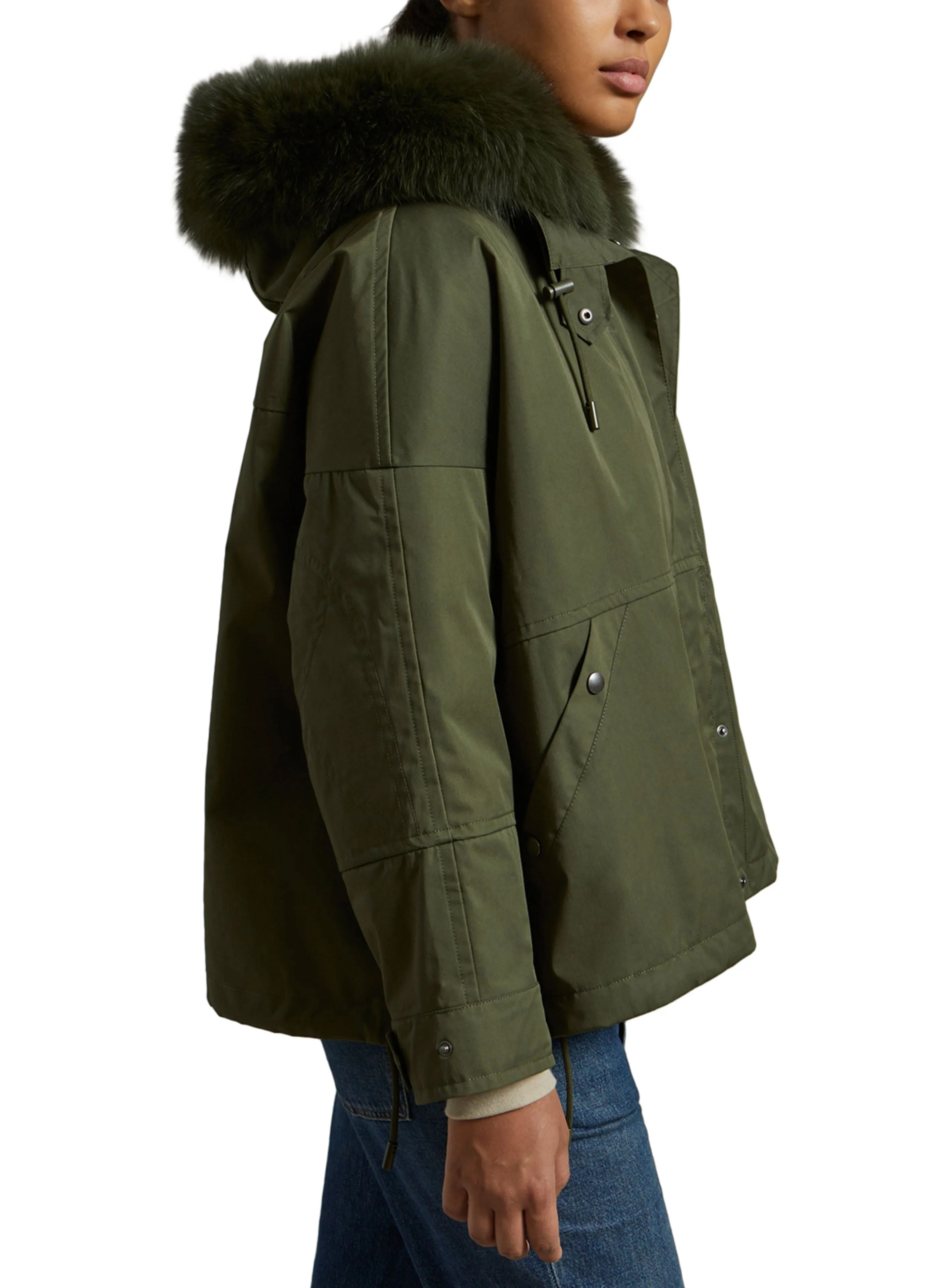 Cropped parka in waterproof technical fabric with fox and rabbit fur