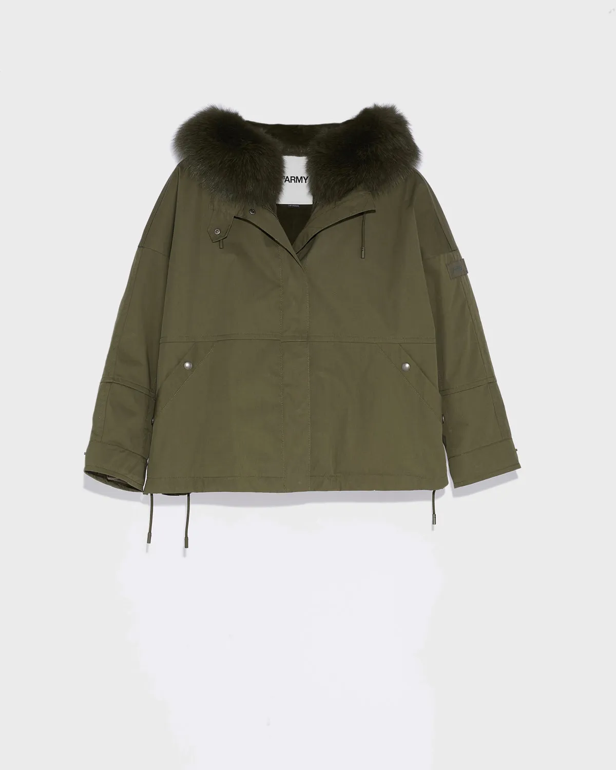 Cropped parka in waterproof technical fabric with fox and rabbit fur