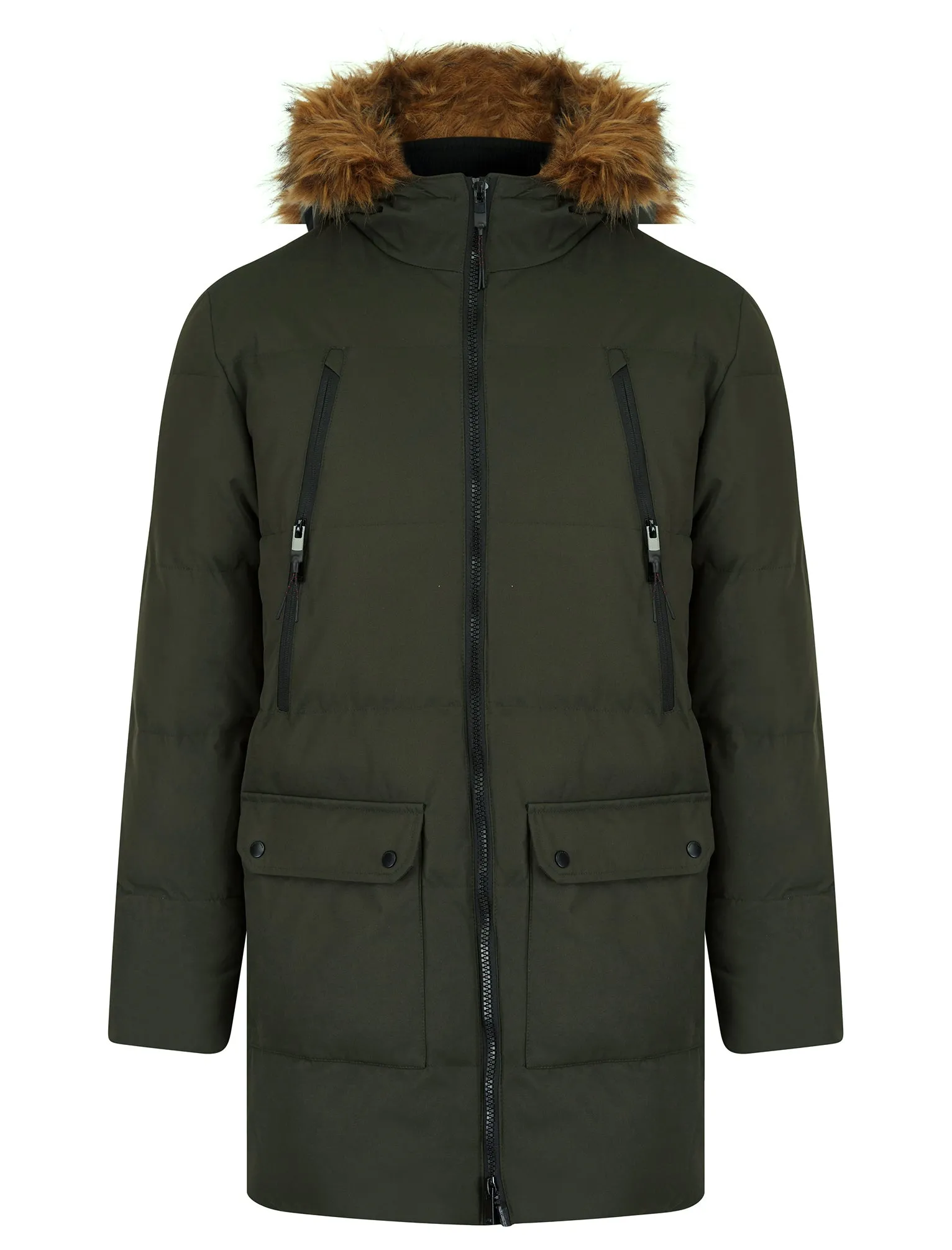 Darryl Padded Parka Coat with Faux Fur Trim Hood in Khaki - Tokyo Laundry