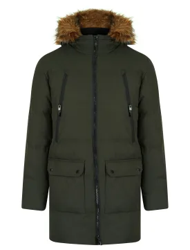 Darryl Padded Parka Coat with Faux Fur Trim Hood in Khaki - Tokyo Laundry