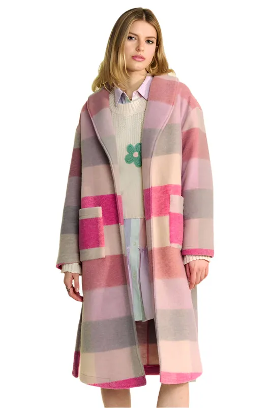 Davi & Dani Tied Color Block Collared Neck Coat