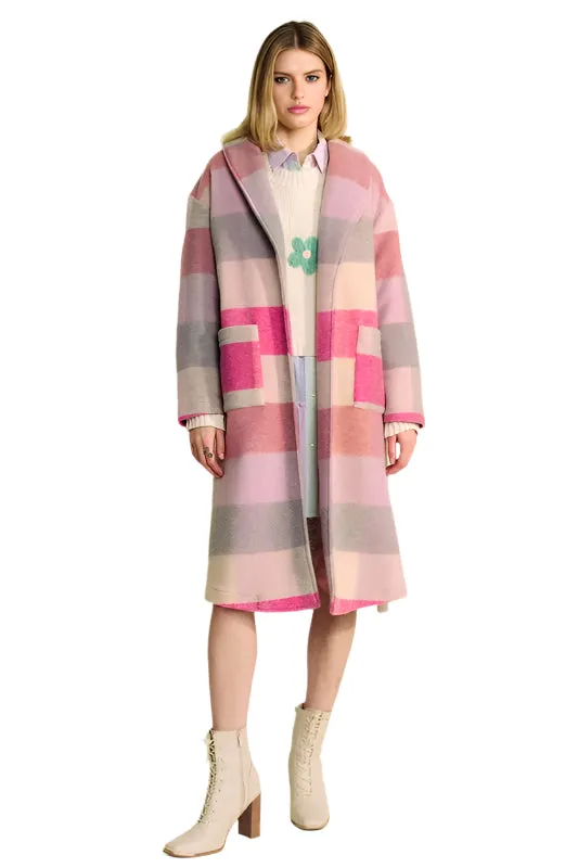 Davi & Dani Tied Color Block Collared Neck Coat