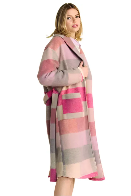 Davi & Dani Tied Color Block Collared Neck Coat