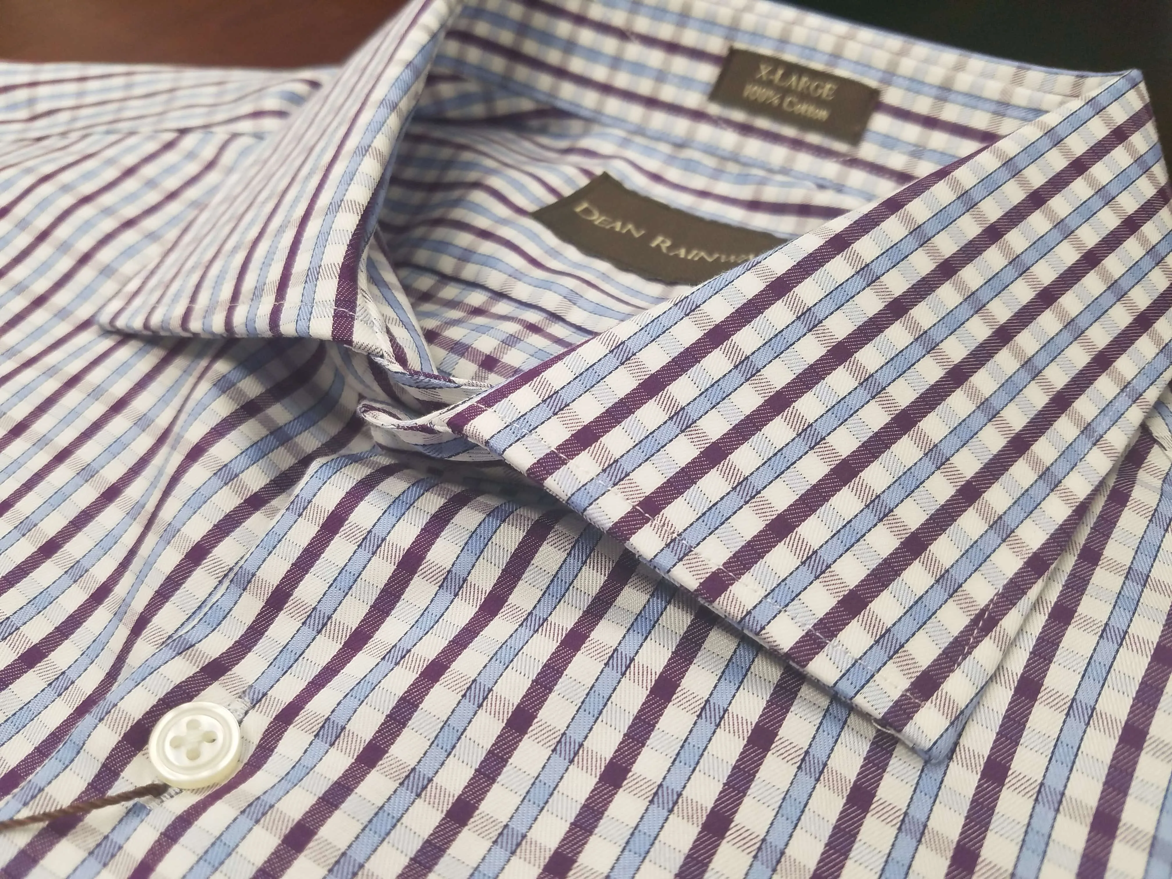 Dean Rainwater's 100% Cotton Purple and Light Blue Check Dress Shirt