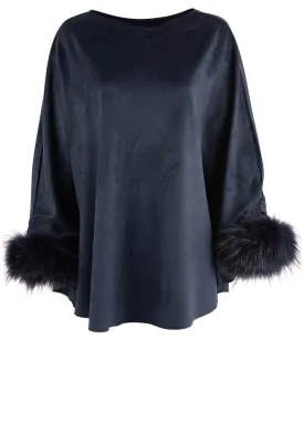 Dolce Cabo Raccoon Cuff Poncho - Navy