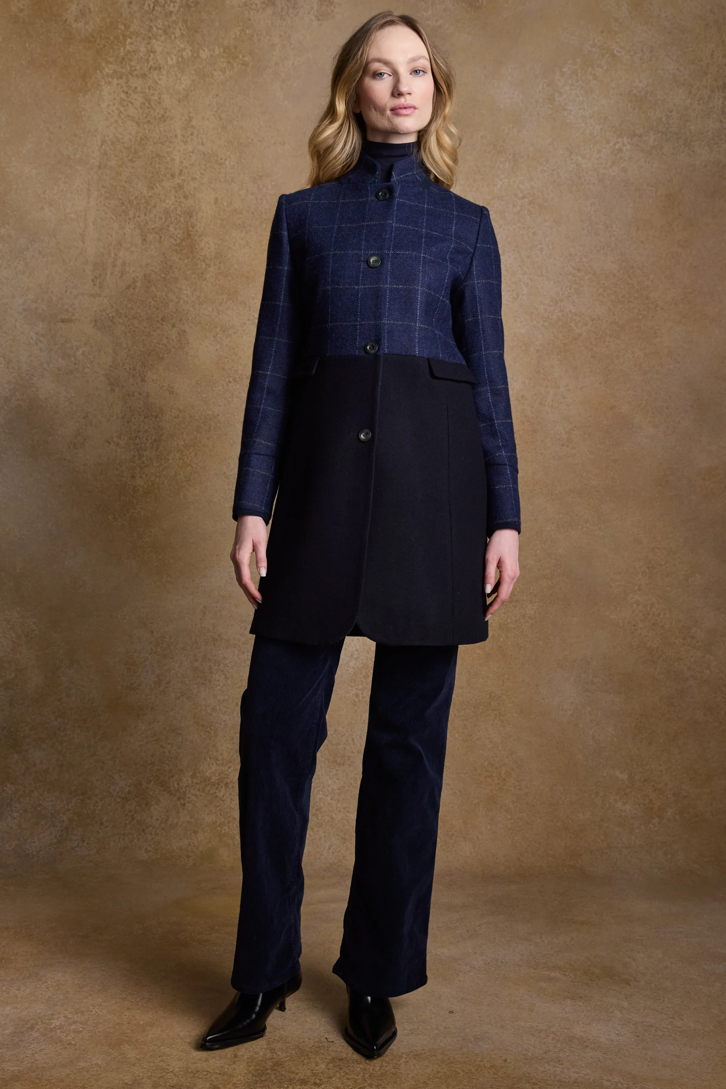 Eileen Tweed Coat - Navy Check & Melton