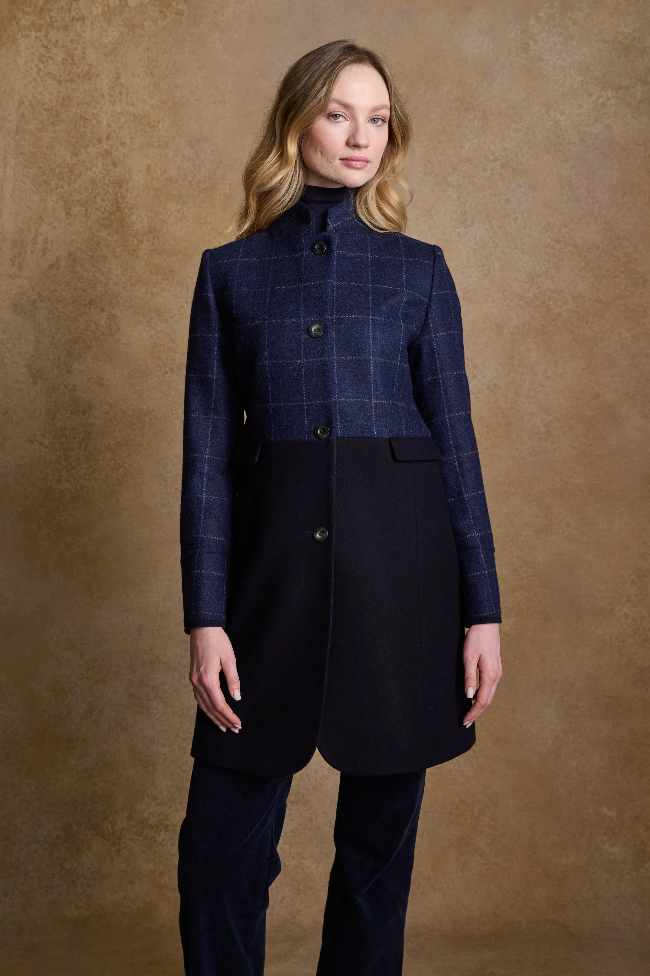 Eileen Tweed Coat - Navy Check & Melton