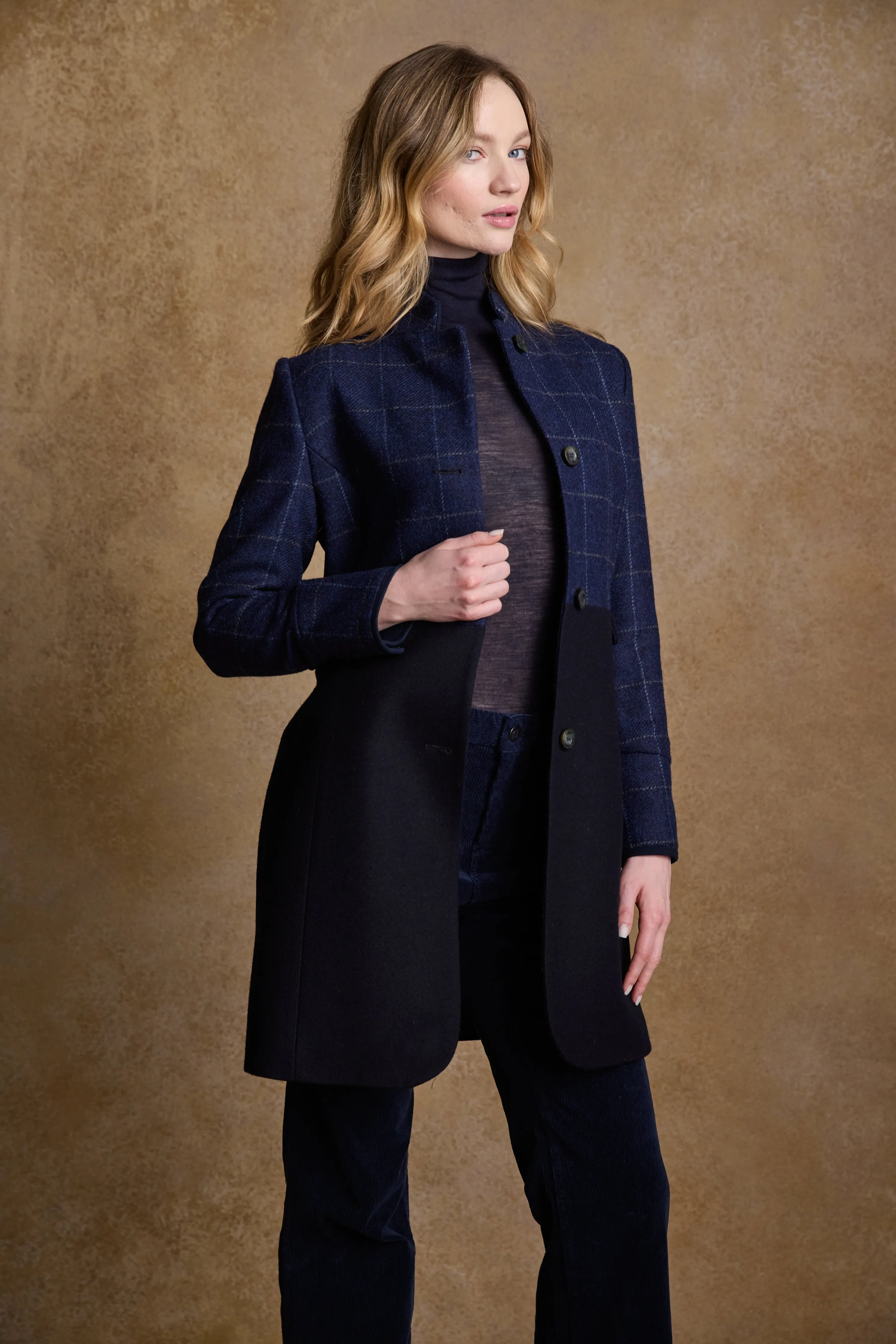 Eileen Tweed Coat - Navy Check & Melton