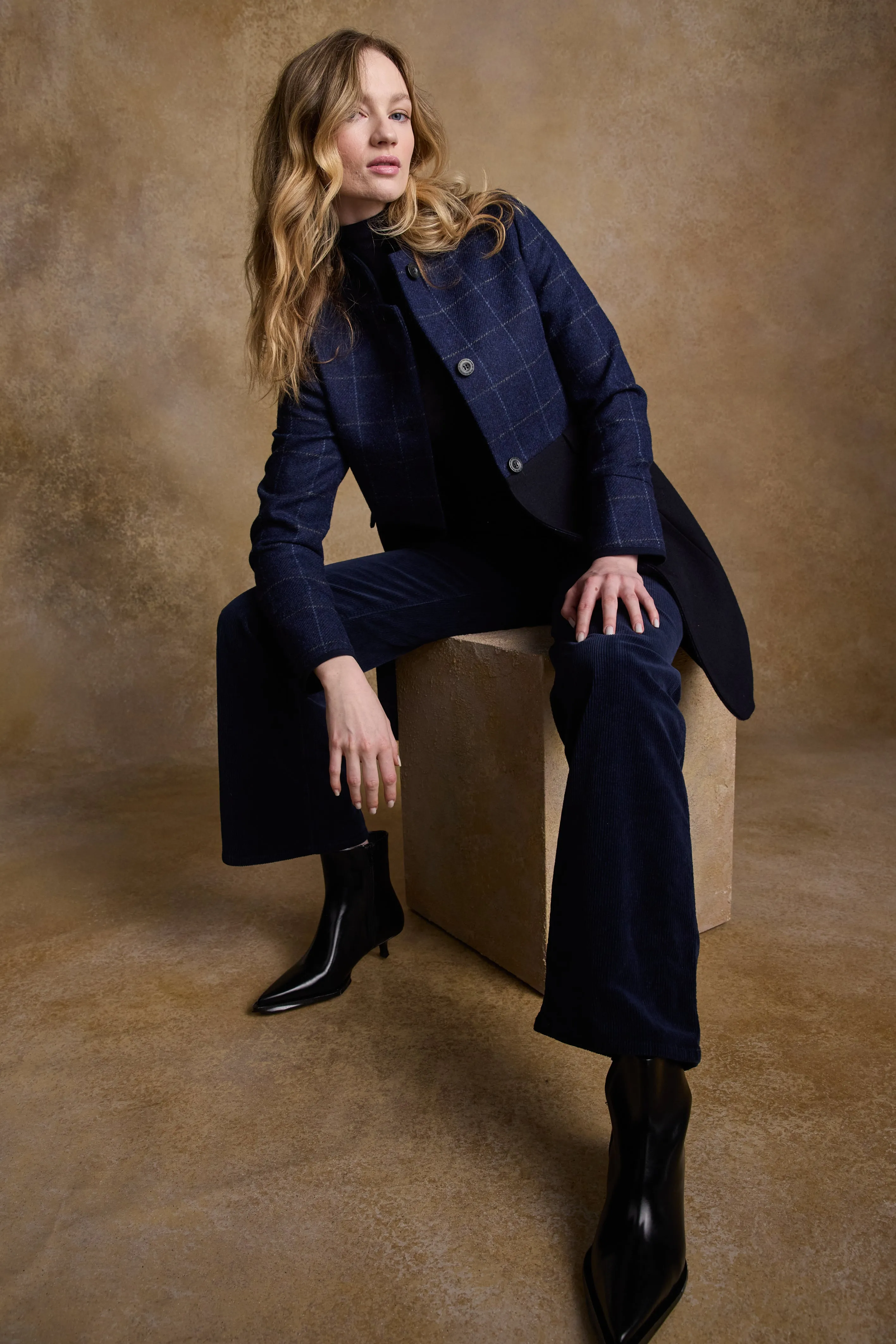 Eileen Tweed Coat - Navy Check & Melton