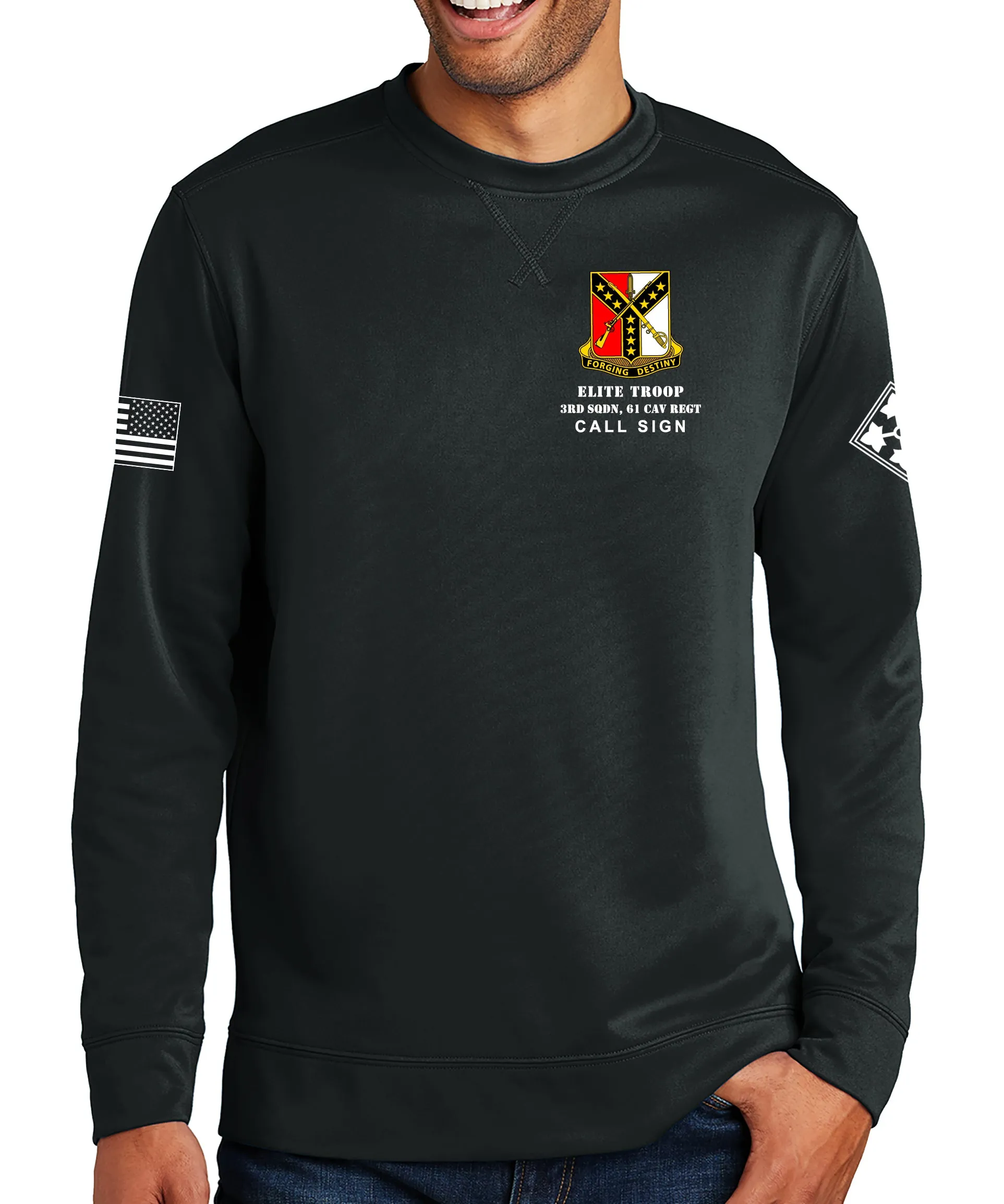 Elite Polyester Crewneck Unisex Sweatshirt. This shirt IS approved for PT.