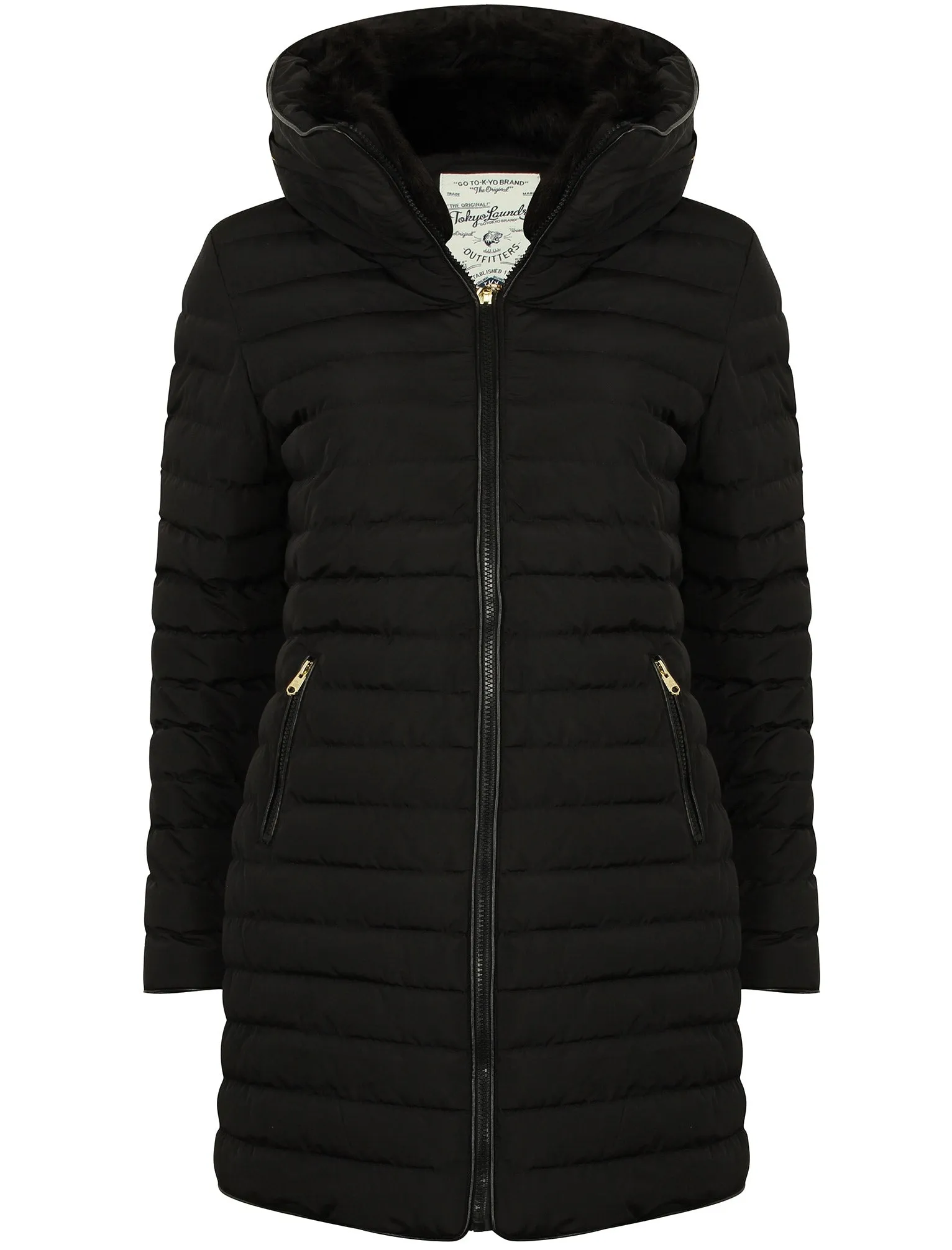 Elva Longline Quilted Puffer Coat in Black - Tokyo Laundry