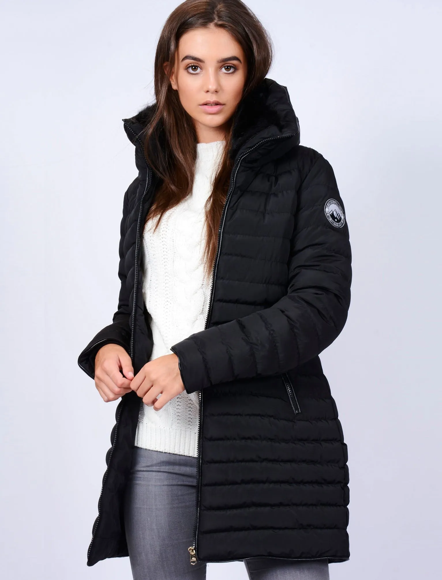 Elva Longline Quilted Puffer Coat in Black - Tokyo Laundry