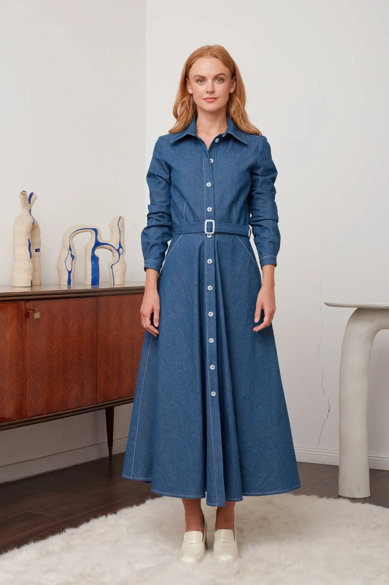 ESTI blue denim midi shirt dress