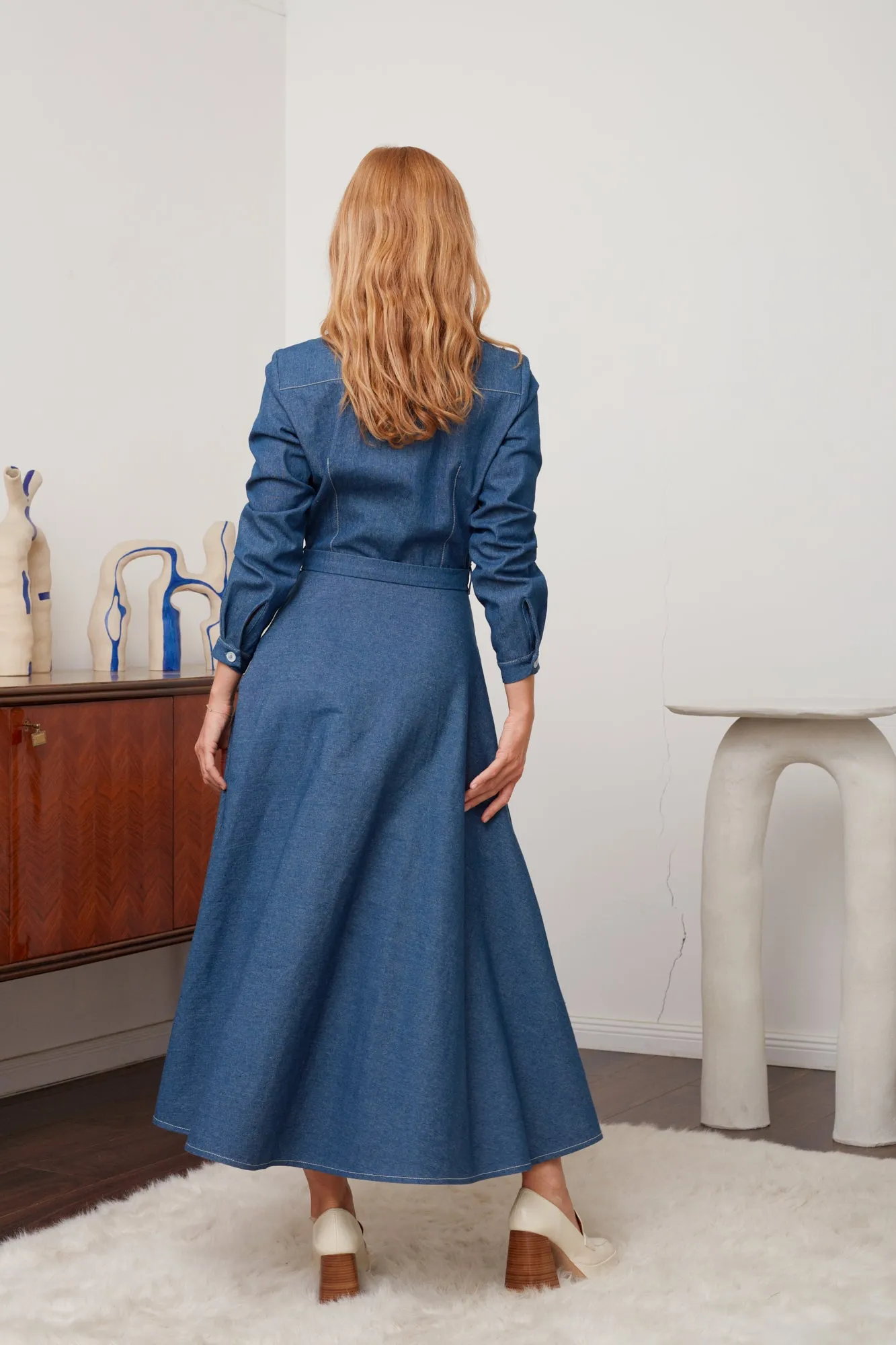 ESTI blue denim midi shirt dress