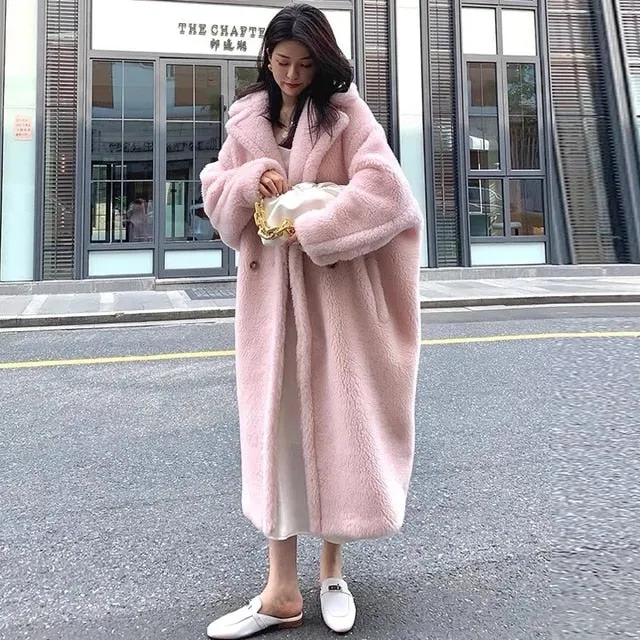 Factory Price Women Winter Longer Faux Fur Warm  Thick Teddy Bear Coat