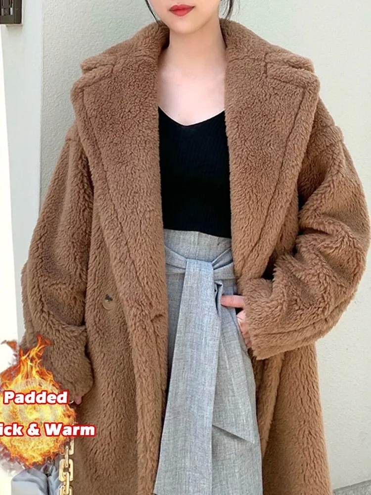 Factory Price Women Winter Longer Faux Fur Warm  Thick Teddy Bear Coat