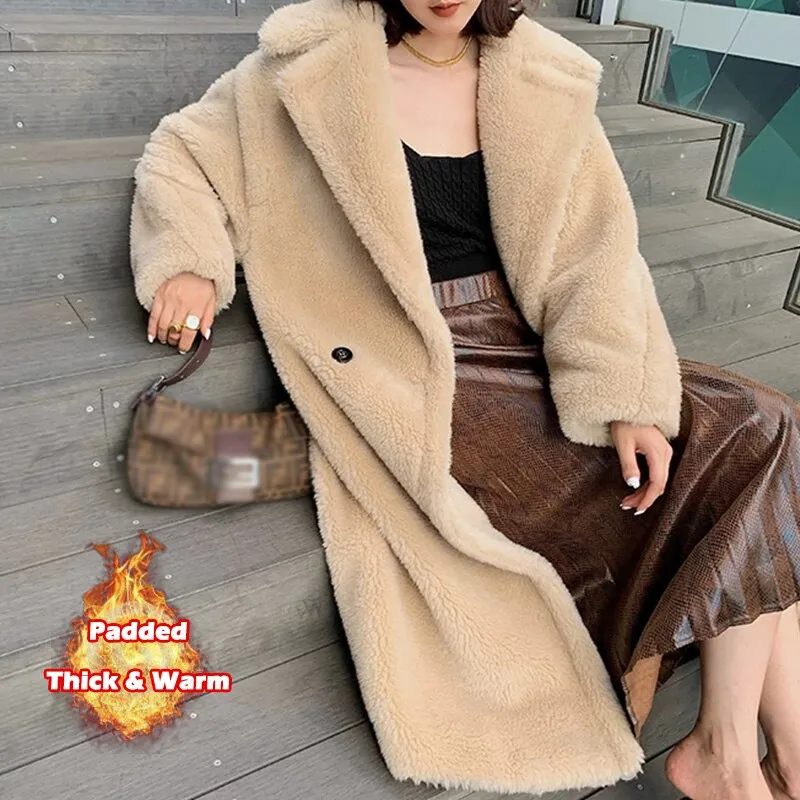 Factory Price Women Winter Longer Faux Fur Warm  Thick Teddy Bear Coat