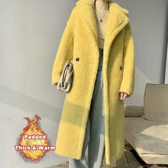 Factory Price Women Winter Longer Faux Fur Warm  Thick Teddy Bear Coat