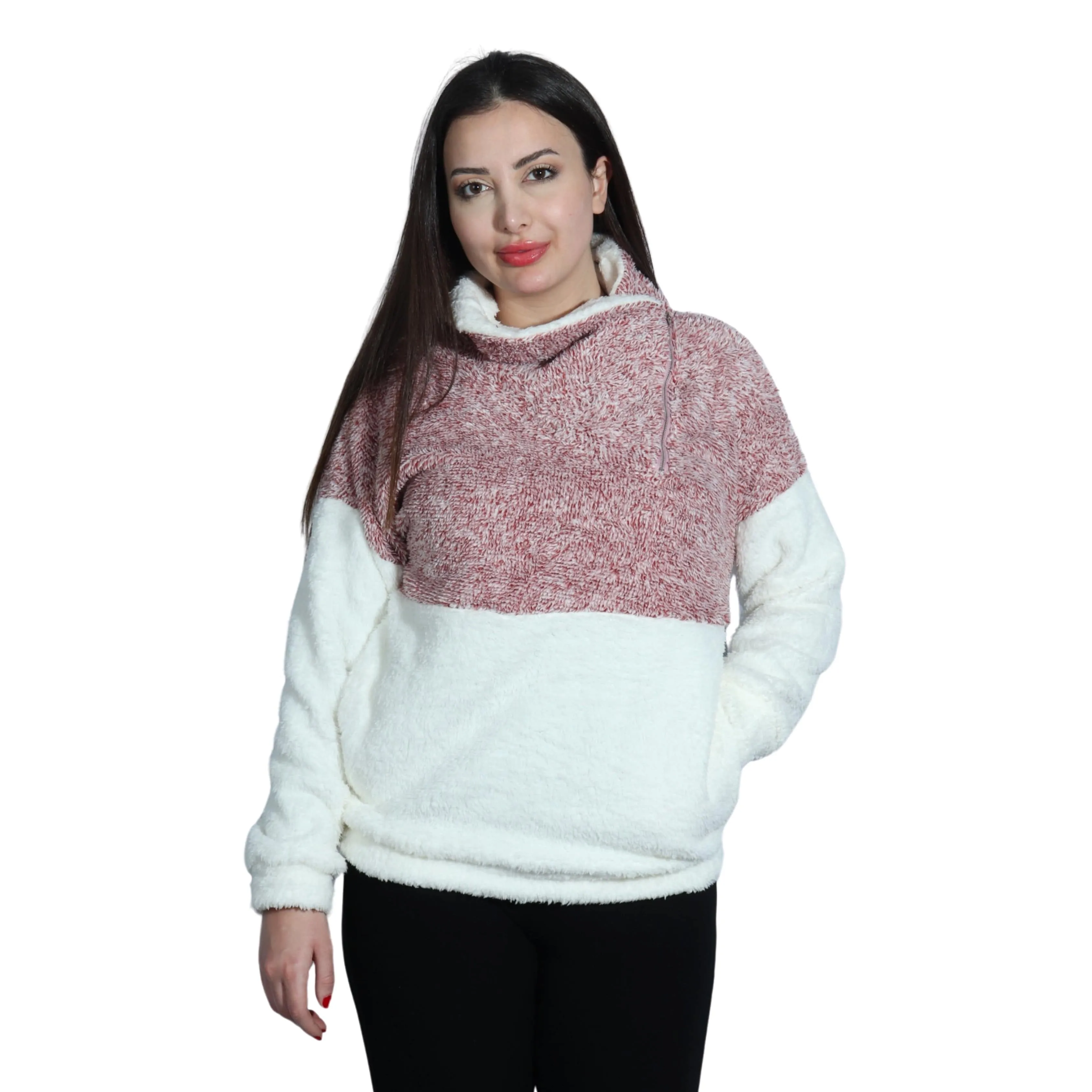 Faux Fur Fleece Colorblock Pullover Sweater