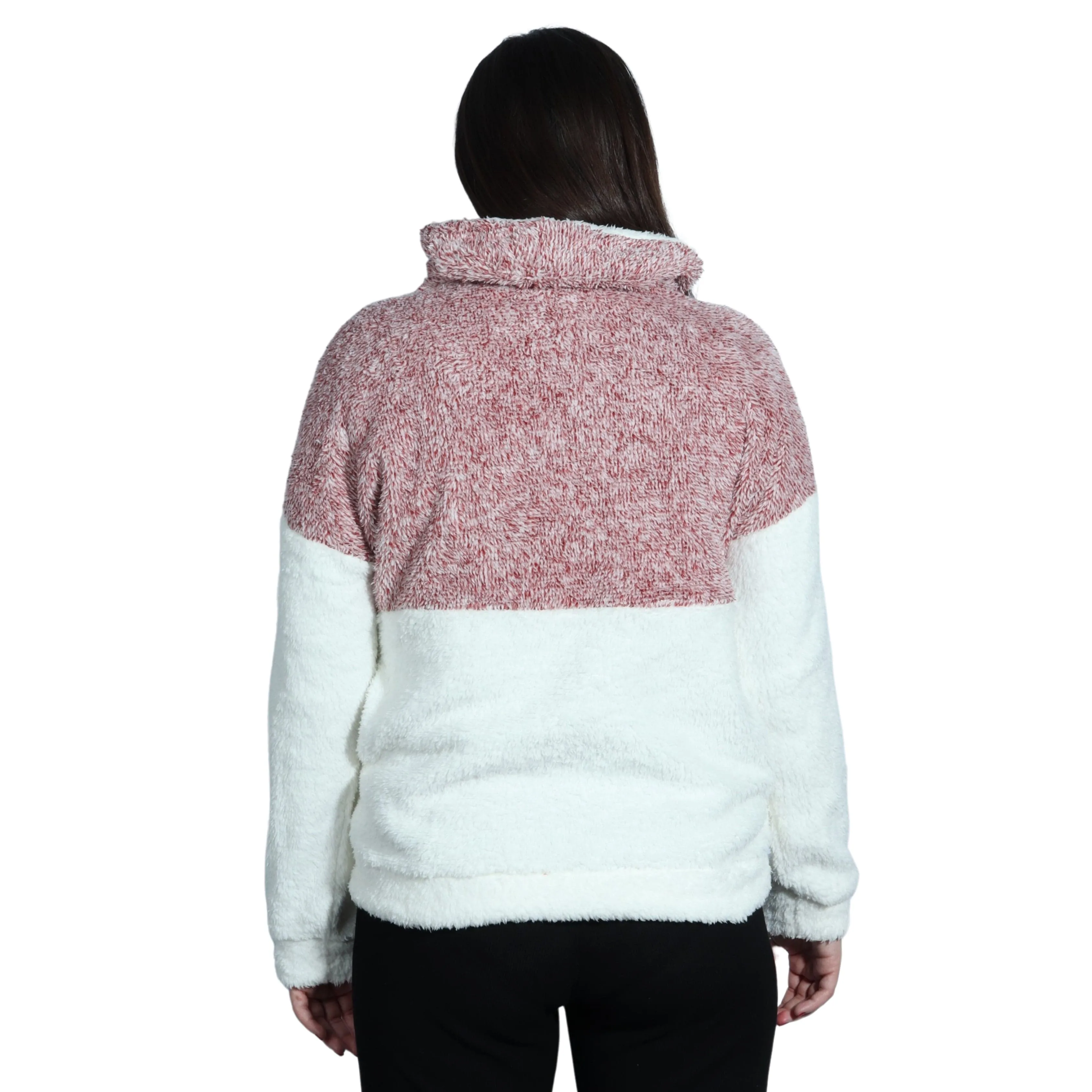 Faux Fur Fleece Colorblock Pullover Sweater