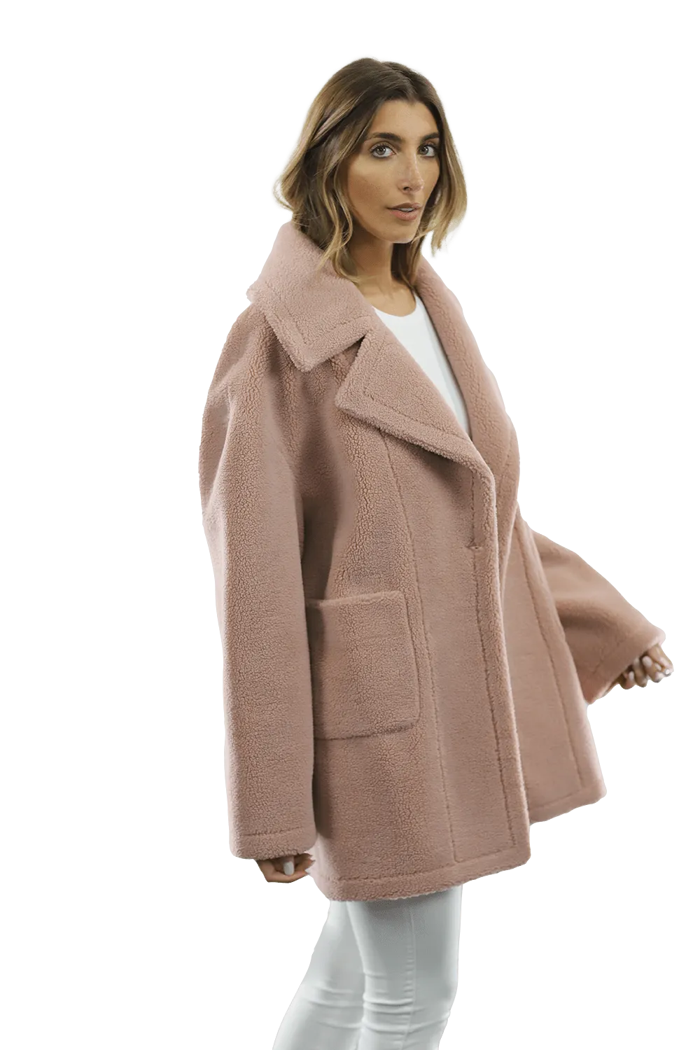 Faux Fur Teddy Coat - Pink