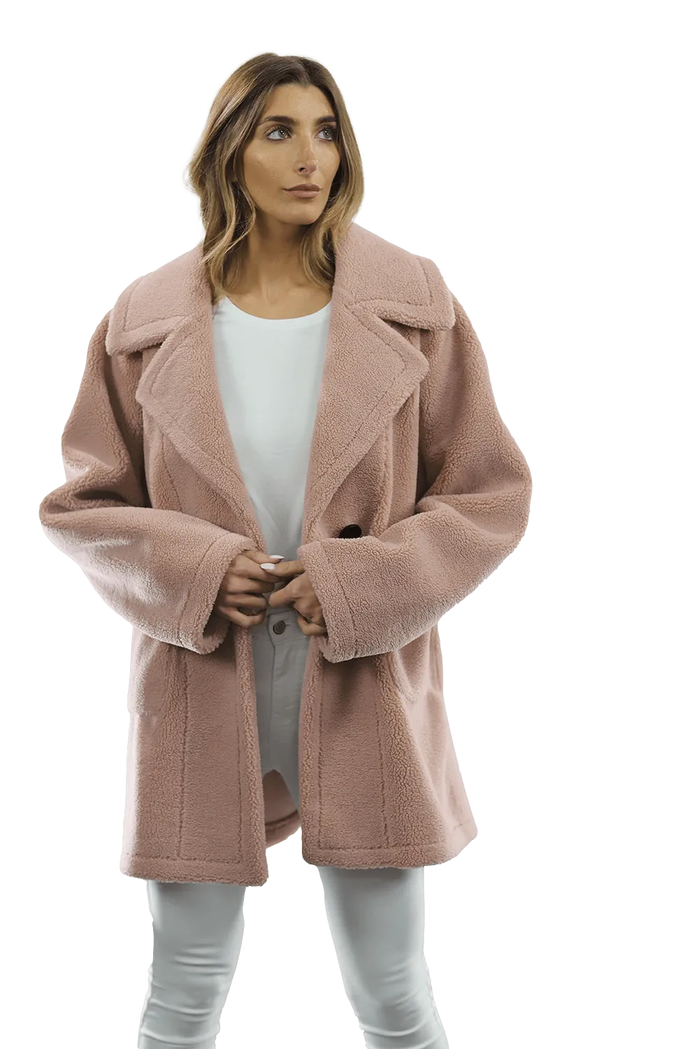 Faux Fur Teddy Coat - Pink