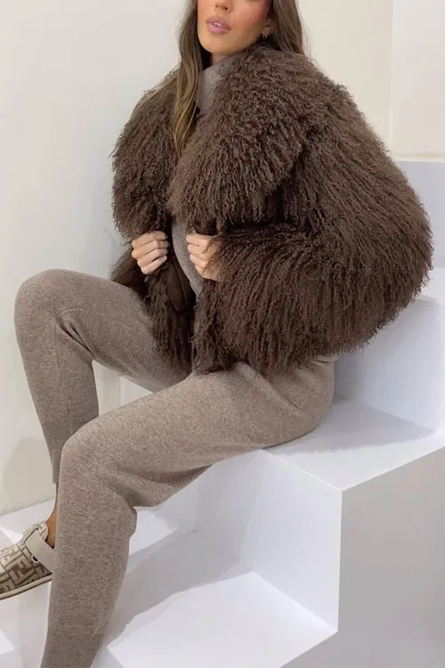 Febedress Open Front Winter Faux Fur Teddy Coat