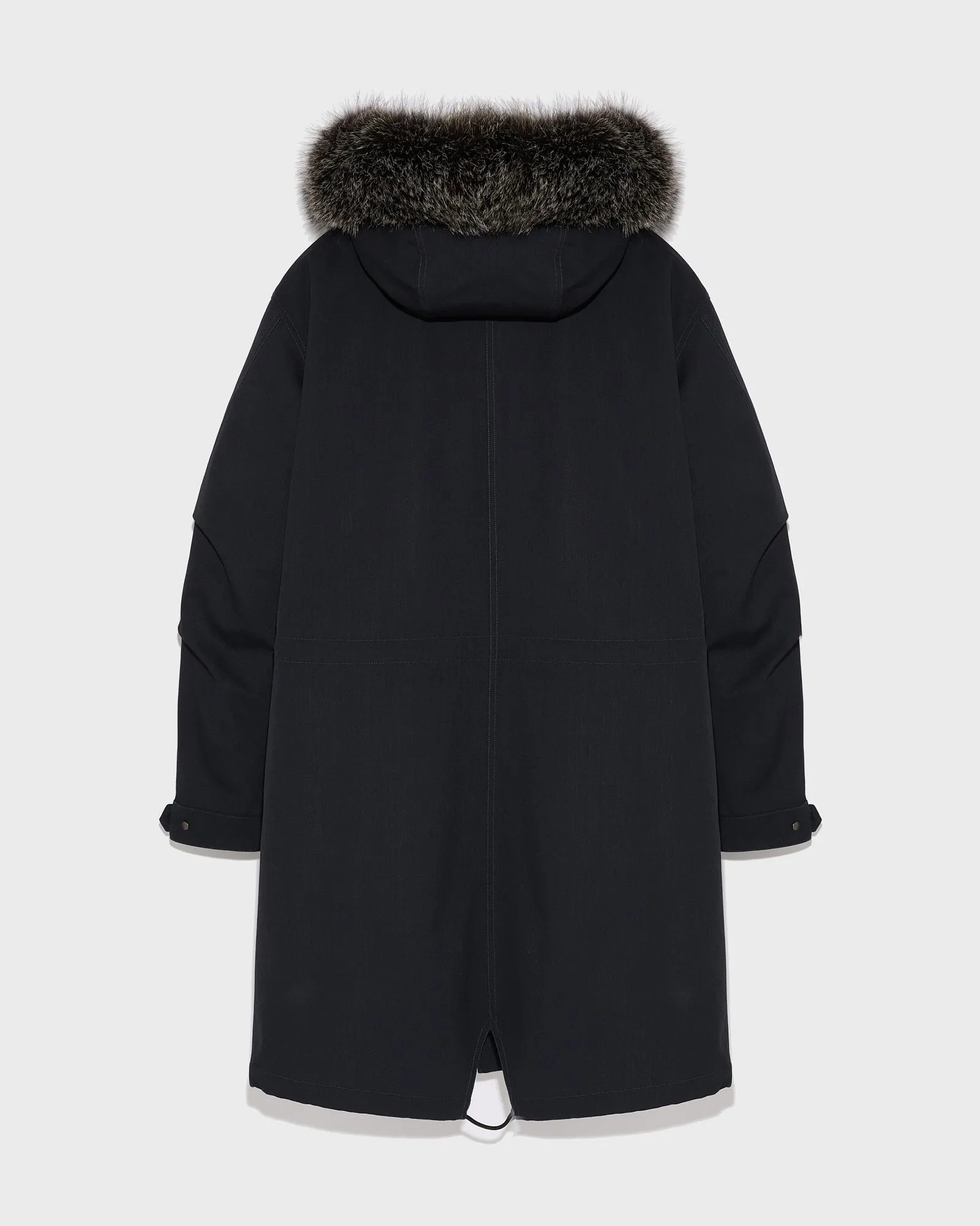 Fishtail parka in technical wool and fur