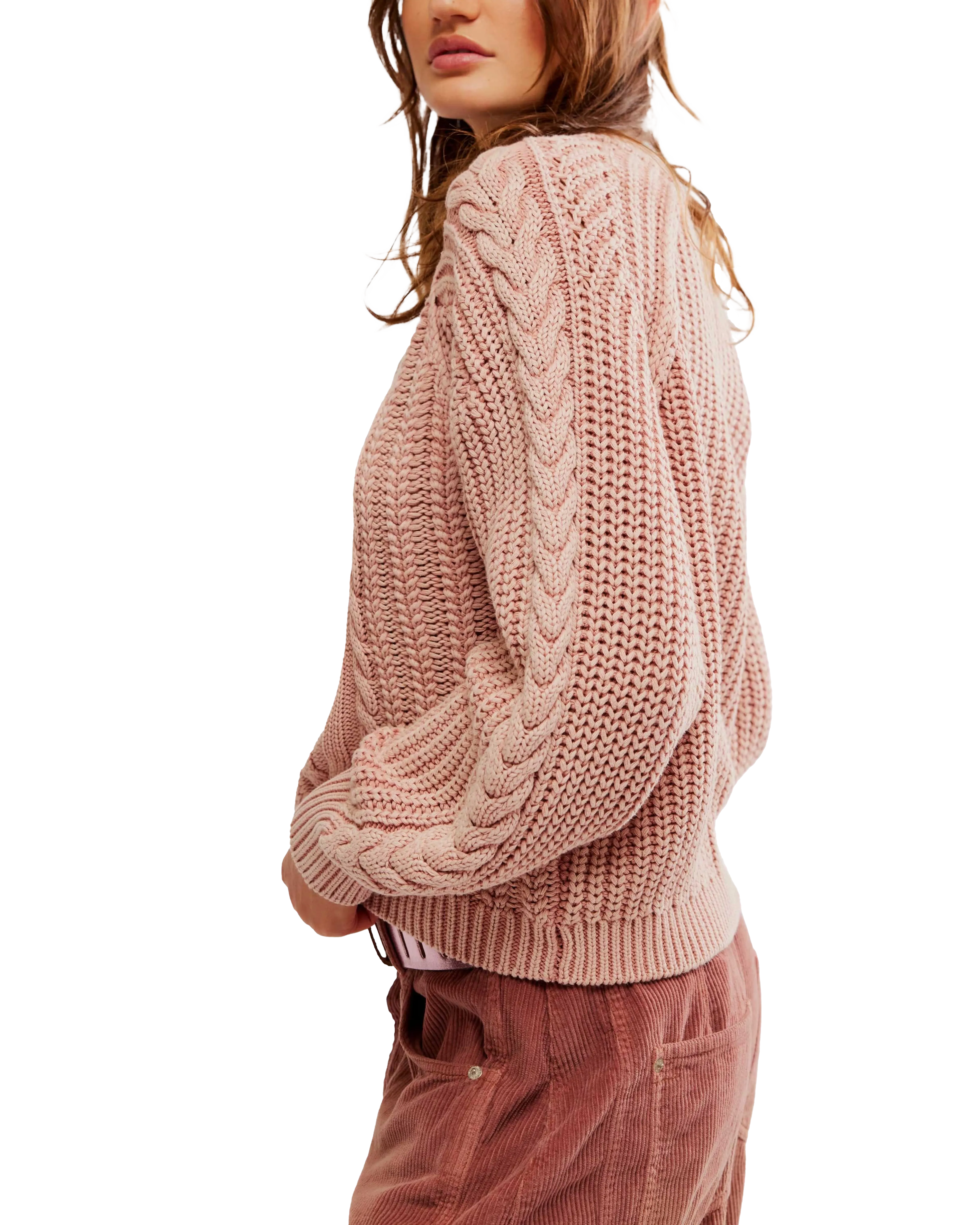 Frankie Cable Jumper in Misty Rose