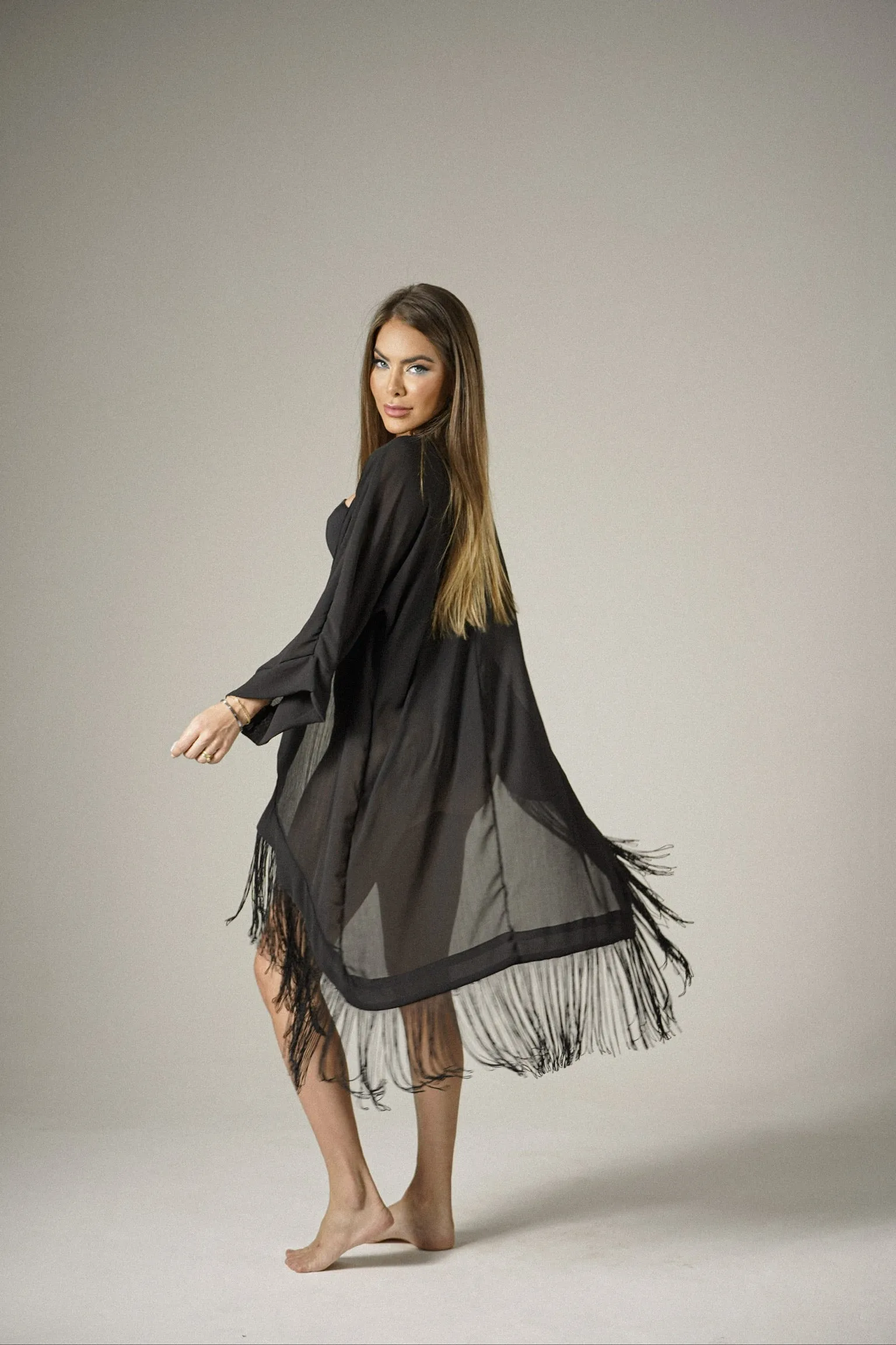 Fringe midi Kimono resortwear for woman