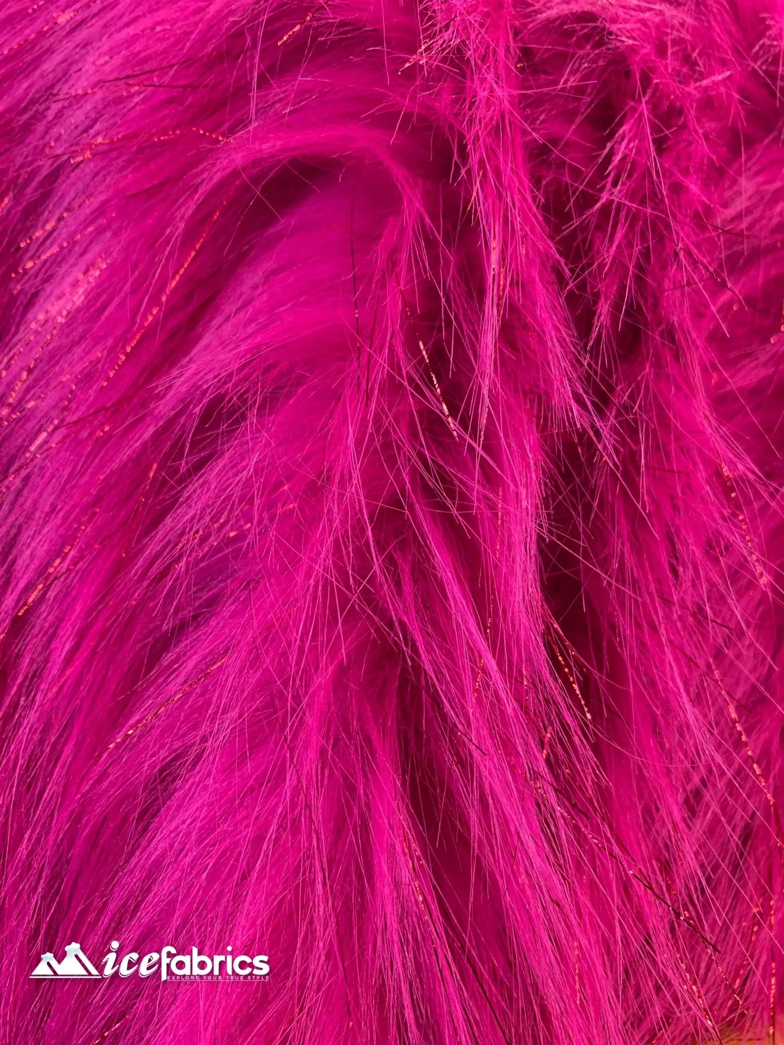 Fuchsia Tinsel Long Pile Mongolian Faux Fur Fabric By The Yard Fashion Fabric