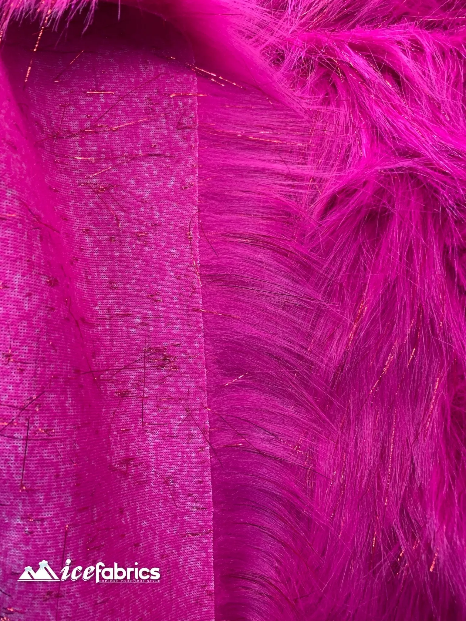 Fuchsia Tinsel Long Pile Mongolian Faux Fur Fabric By The Yard Fashion Fabric