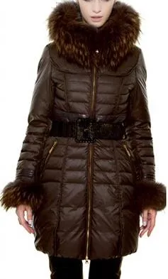 Fur-Trim Paneled Puffer Coat, Brown