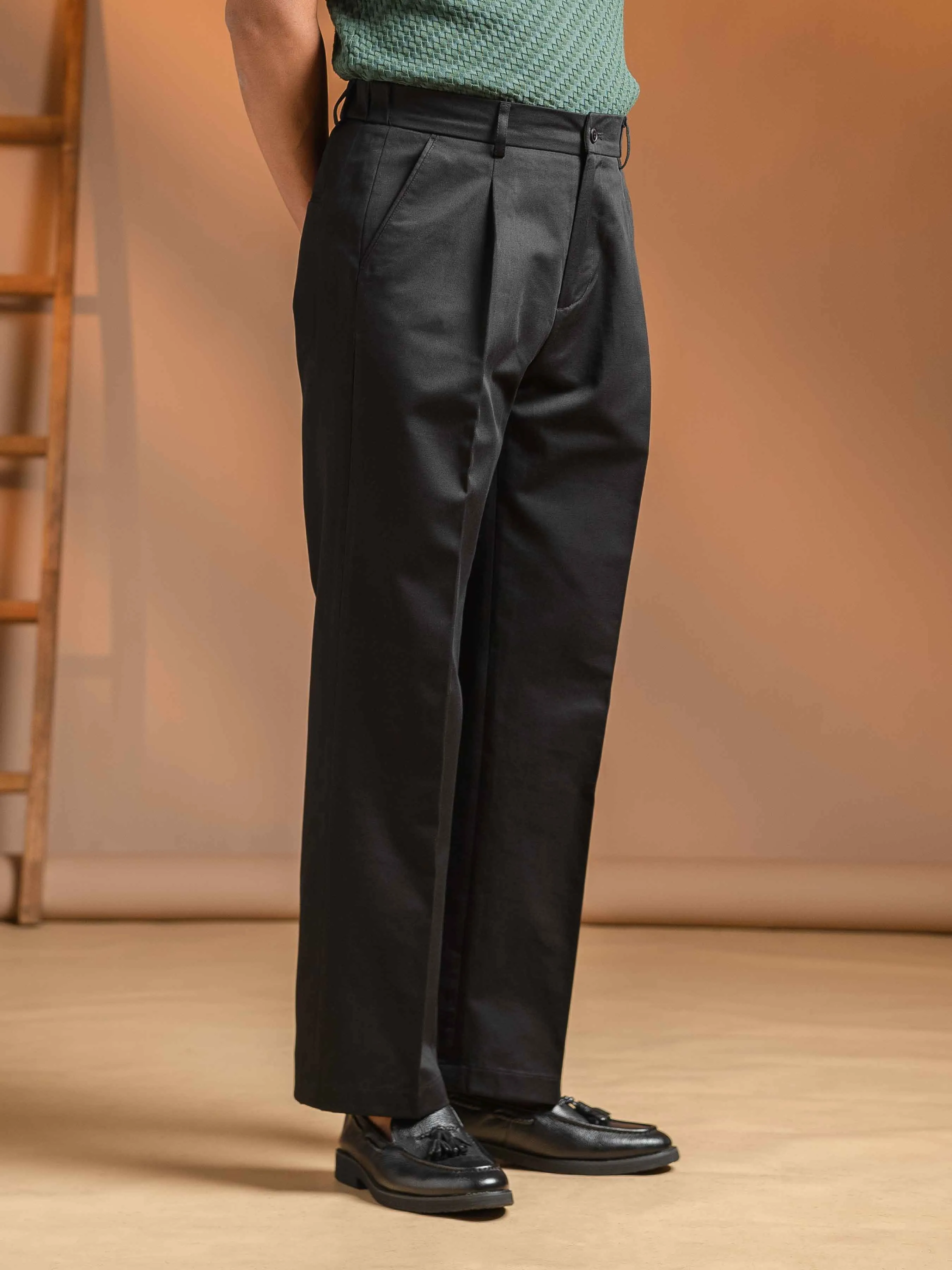 Giorgio Relaxed Trousers - Black (Wide Fit)