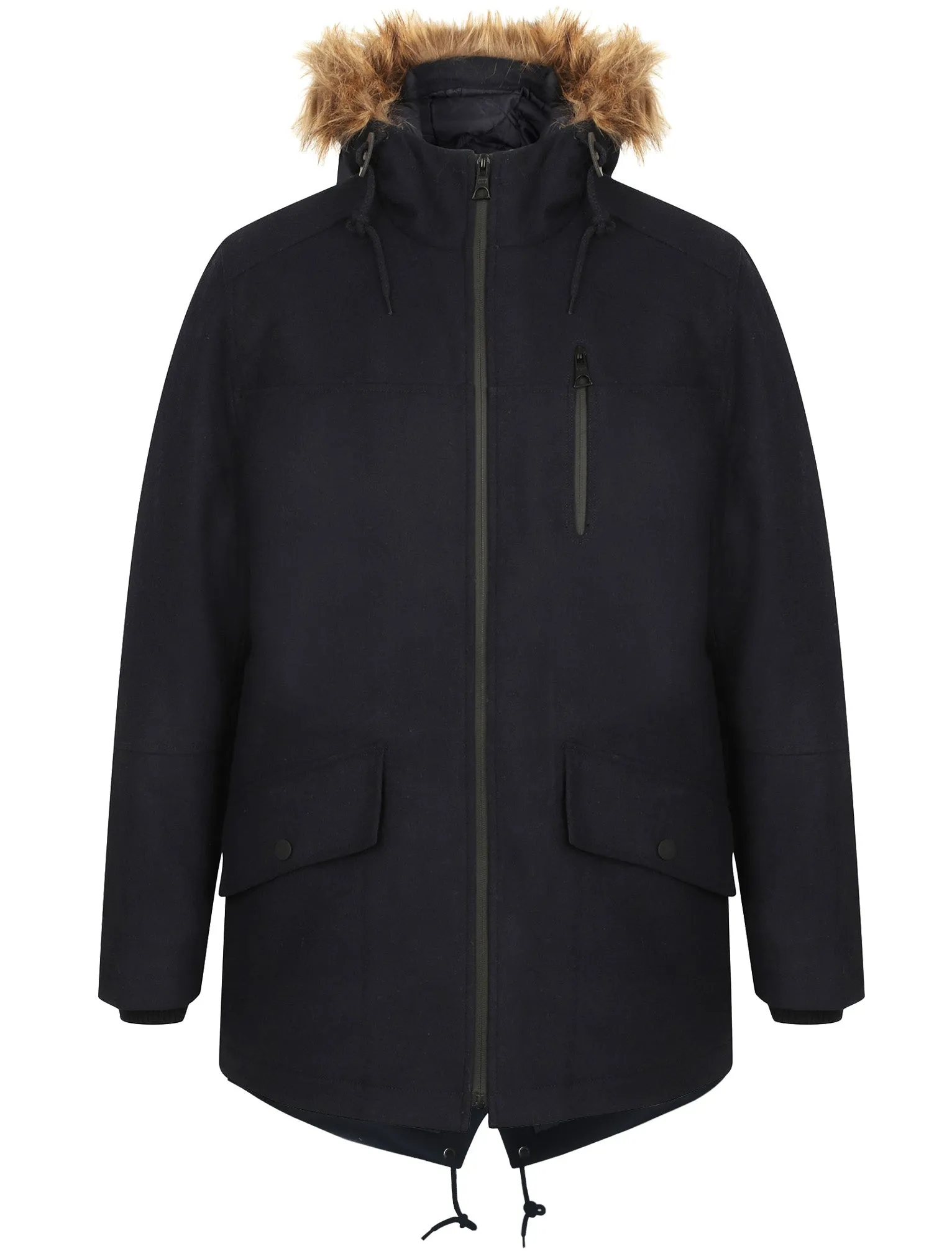 Giovanni Wool Blend Faux Fur Trim Hooded Parka Coat in Navy - Tokyo Laundry