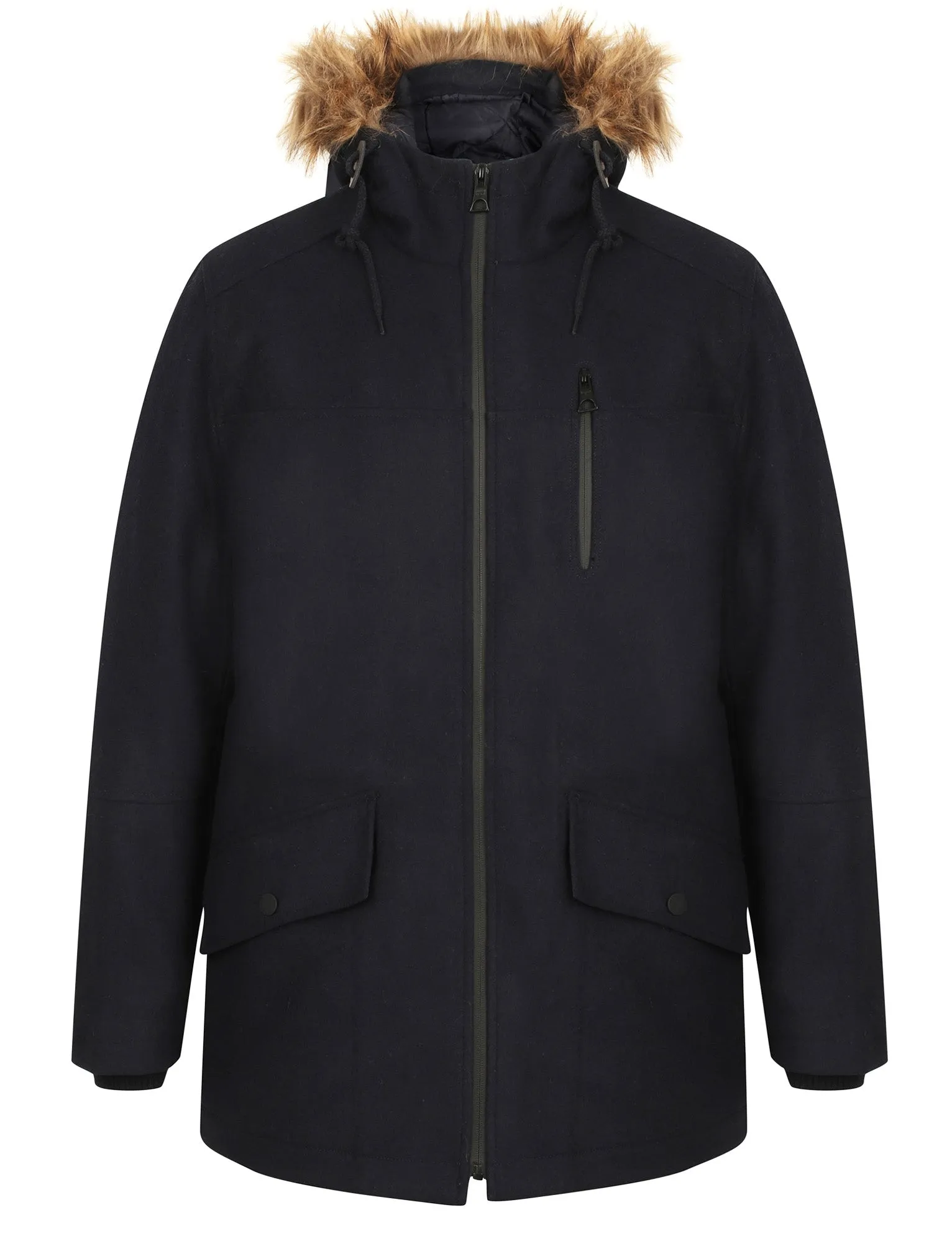 Giovanni Wool Blend Faux Fur Trim Hooded Parka Coat in Navy - Tokyo Laundry