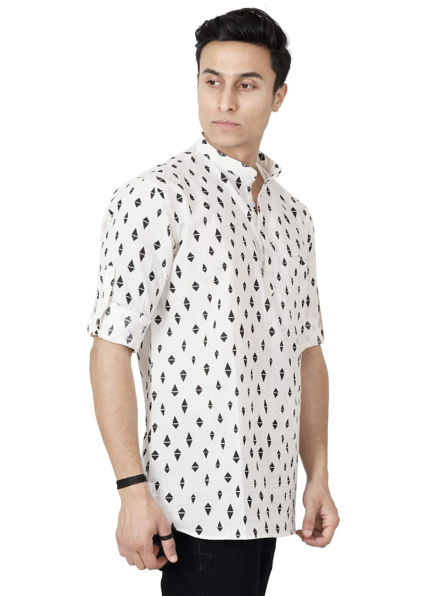 HandBlock Printed diamond white Kurta Shirt