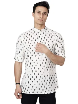 HandBlock Printed diamond white Kurta Shirt