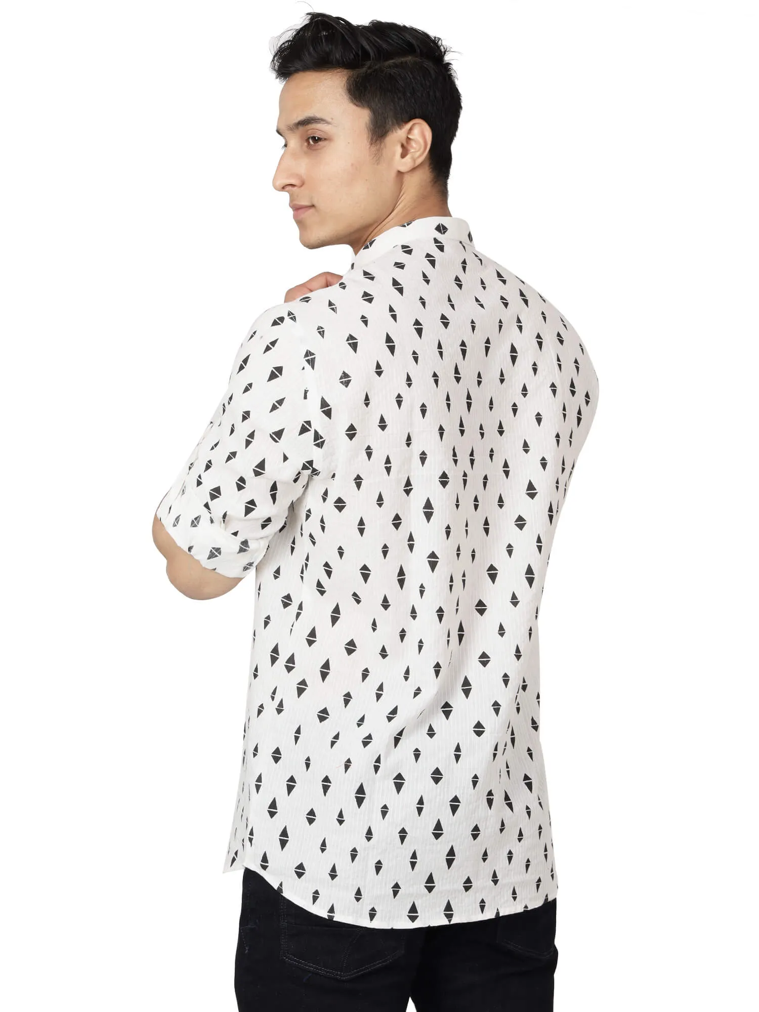 HandBlock Printed diamond white Kurta Shirt