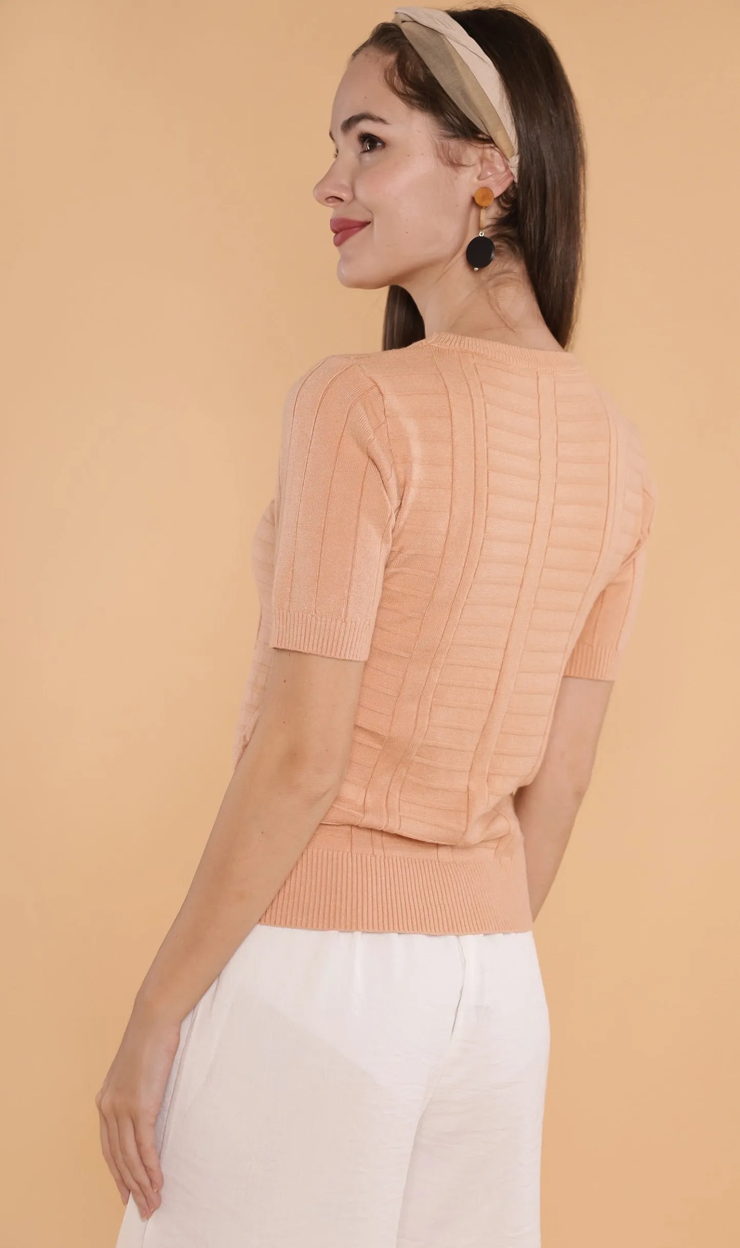 HAYES Crew-Neck Knit Top (Nude)