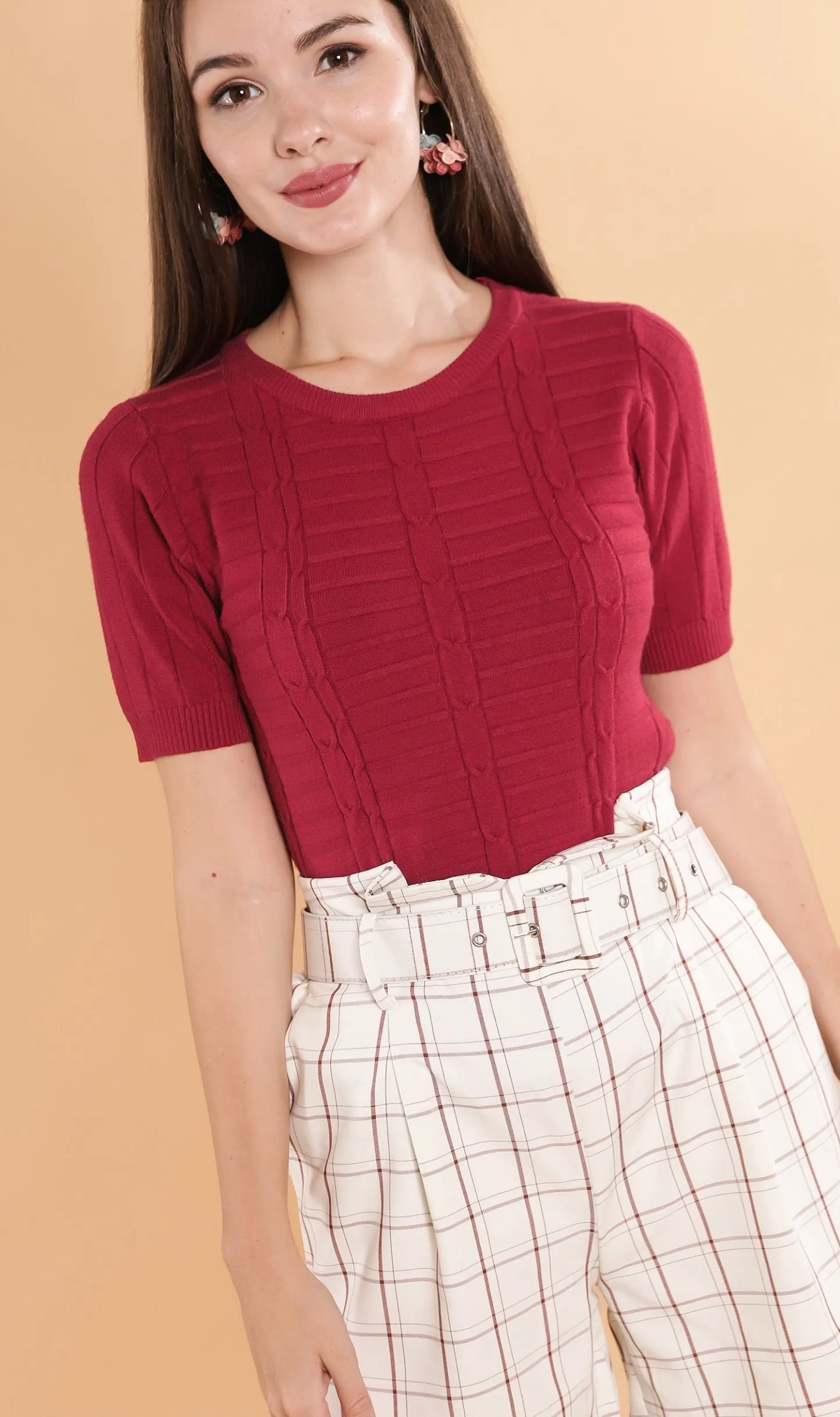 HAYES Crew-Neck Knit Top (Red)