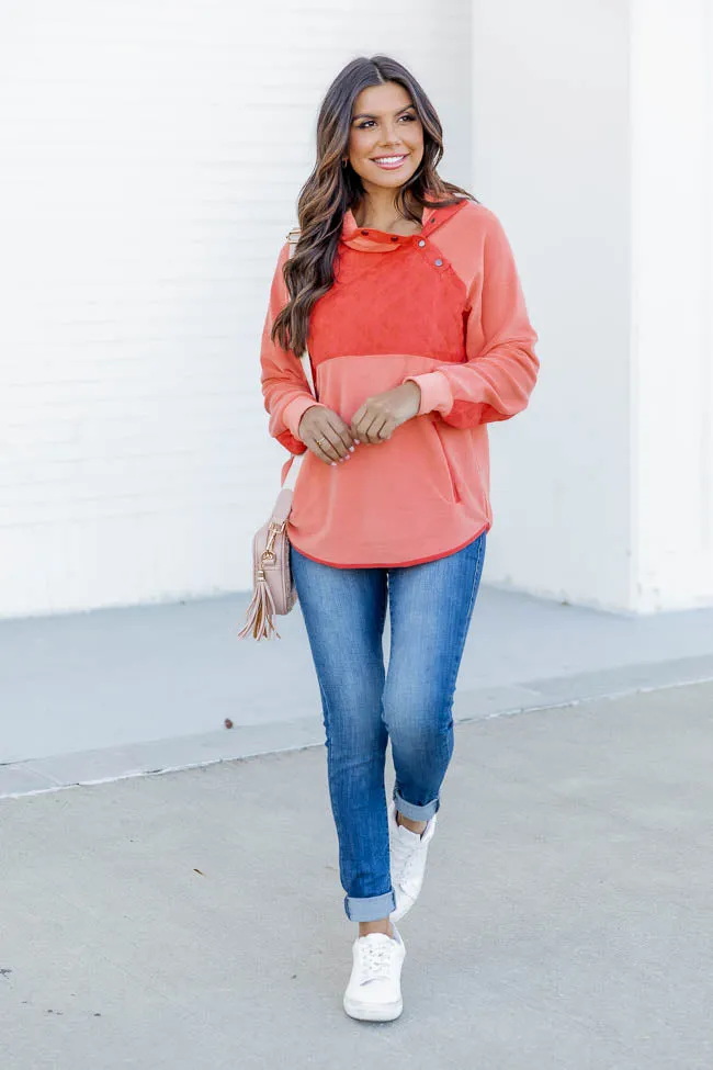 Hiding In Plain Sight Asymmetrical Orange And Coral Sherpa Pullover FINAL SALE