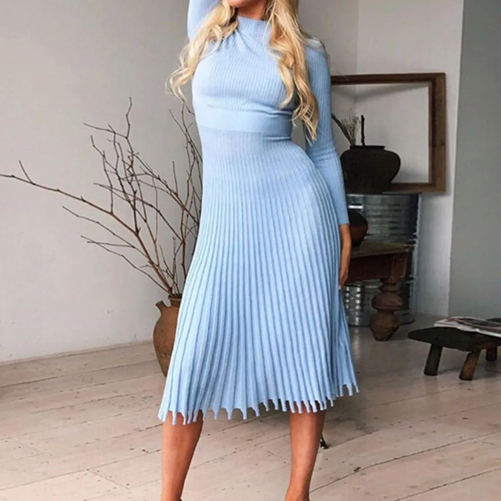 High-end Pleated Retro A-Line Sweater Dress