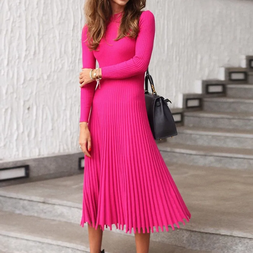 High-end Pleated Retro A-Line Sweater Dress