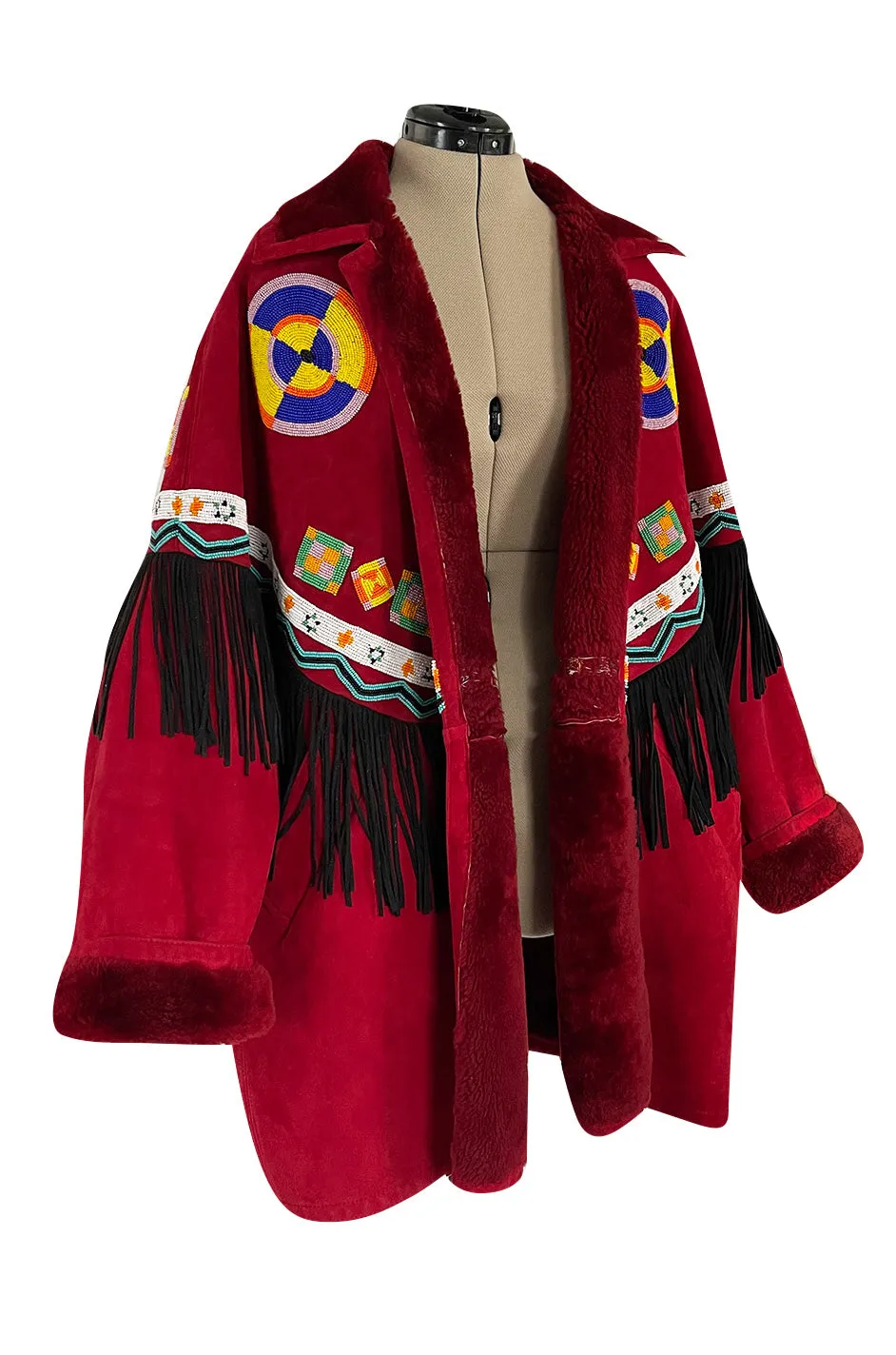 Highly Documented Fall 1991 Isaac Mizrahi Custom Native American Inspired Beaded Sheepskin Coat