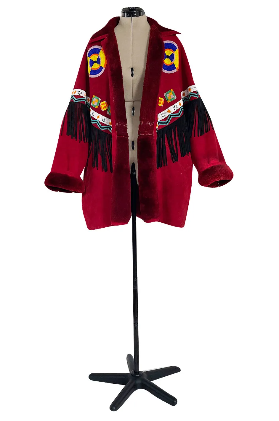 Highly Documented Fall 1991 Isaac Mizrahi Custom Native American Inspired Beaded Sheepskin Coat