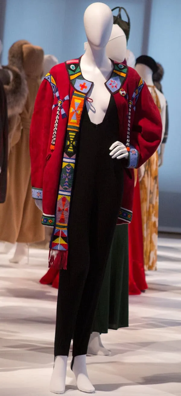 Highly Documented Fall 1991 Isaac Mizrahi Custom Native American Inspired Beaded Sheepskin Coat