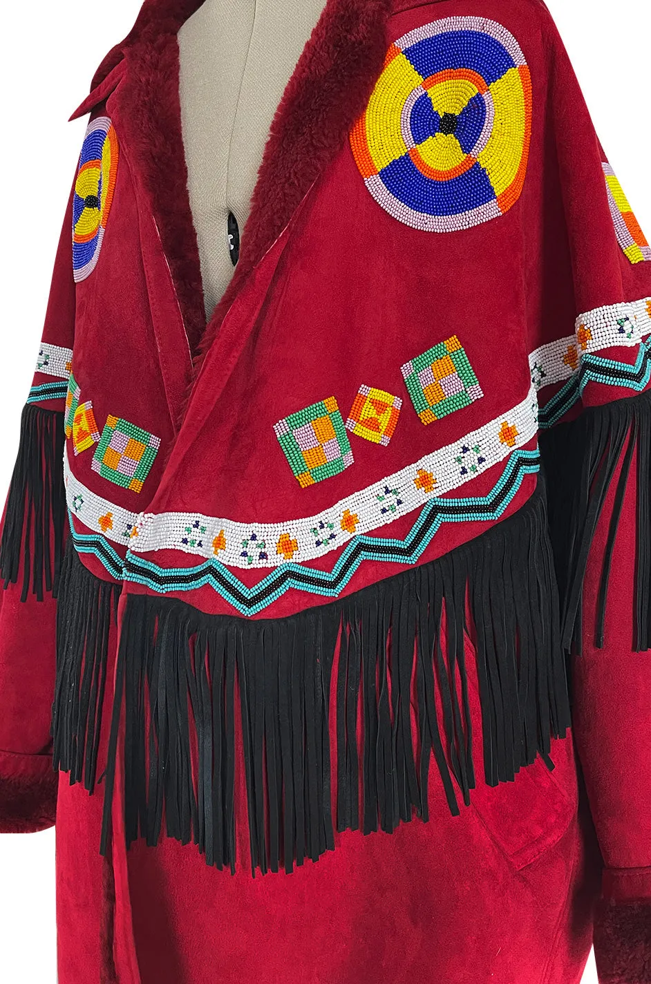 Highly Documented Fall 1991 Isaac Mizrahi Custom Native American Inspired Beaded Sheepskin Coat