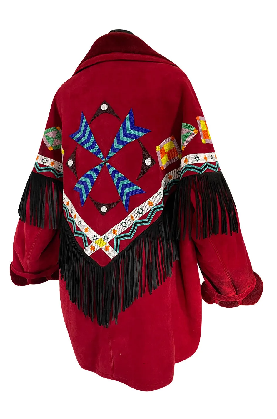 Highly Documented Fall 1991 Isaac Mizrahi Custom Native American Inspired Beaded Sheepskin Coat