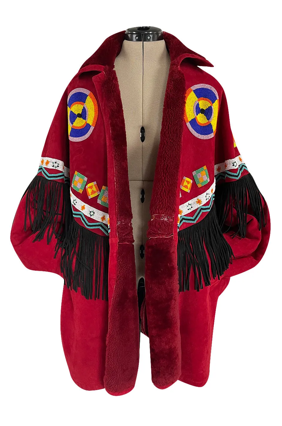 Highly Documented Fall 1991 Isaac Mizrahi Custom Native American Inspired Beaded Sheepskin Coat